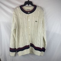 Izod Lacoste Sweater Mens Large White Tennis Cardigan Vintage Preppy - £59.95 GBP