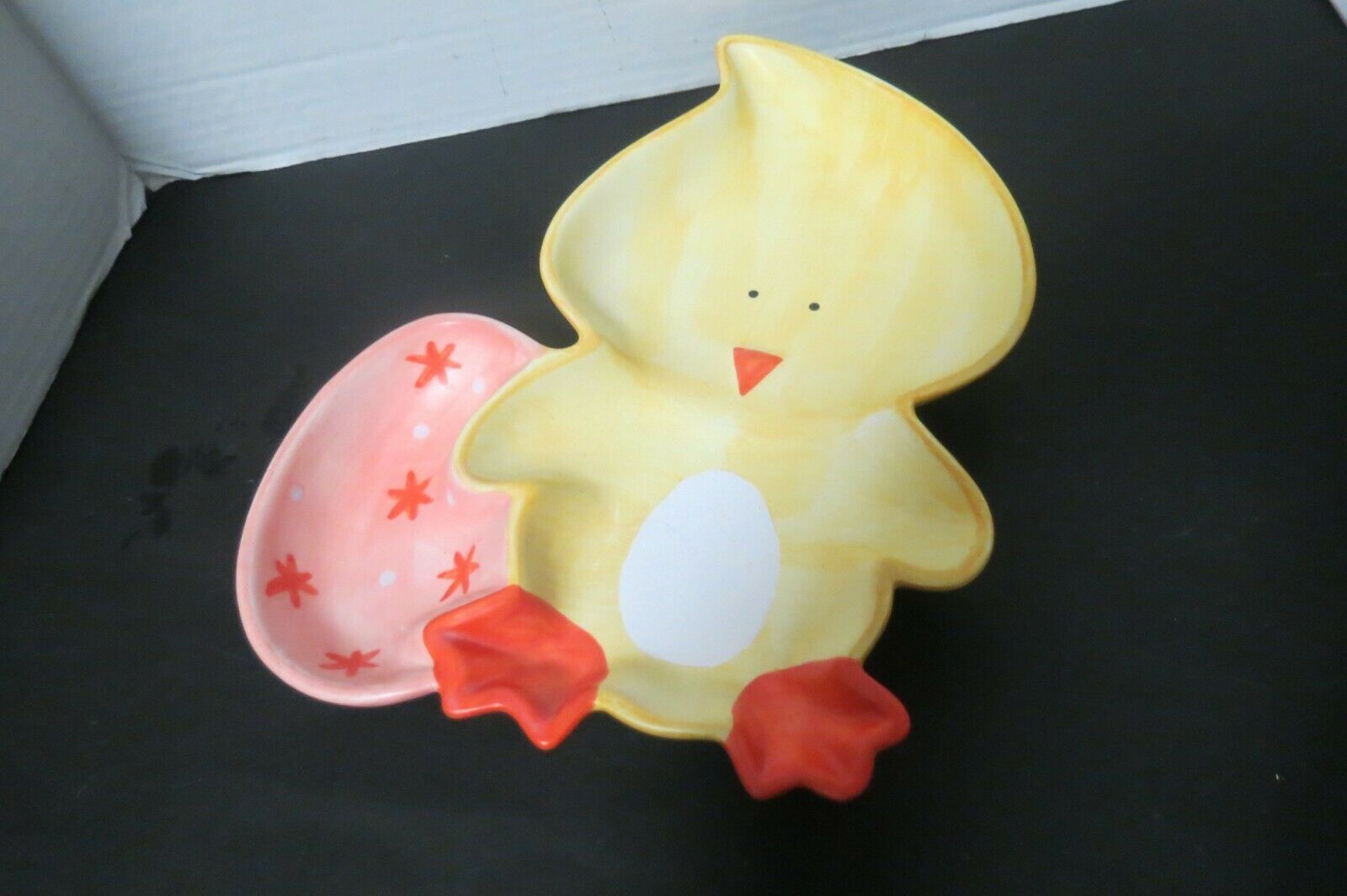 Russ Berrie Ceramic Little Chick Small Chip Dip Or Trinket Tray 11"L x 8"W - $19.99