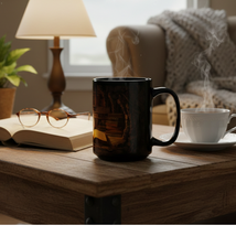 ⭐ Enchanted Library Open Book Mug | Black 15oz Ceramic Reading Cup - $18.60