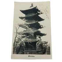 PAGODA ASIA POSTCARD 2 AMERICAN MILITARY MEN IN UNIFORM VINTAGE ANTIQUE ... - $10.66