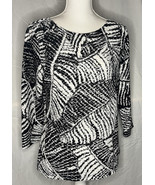 Ruby Rd Pullover Top Black White 3/4 Sleeve Medium - $21.43 CAD