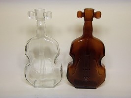 2 Vintage Violin Shaped Bottles Dark Amber &amp; Clear - £11.83 GBP