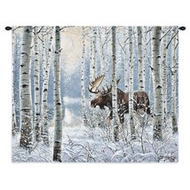 34x26 MOOSE Snow Birch Wildlife Nature Tapestry Wall Hanging - £64.21 GBP