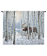 34x26 MOOSE Snow Birch Wildlife Nature Tapestry Wall Hanging - £64.21 GBP