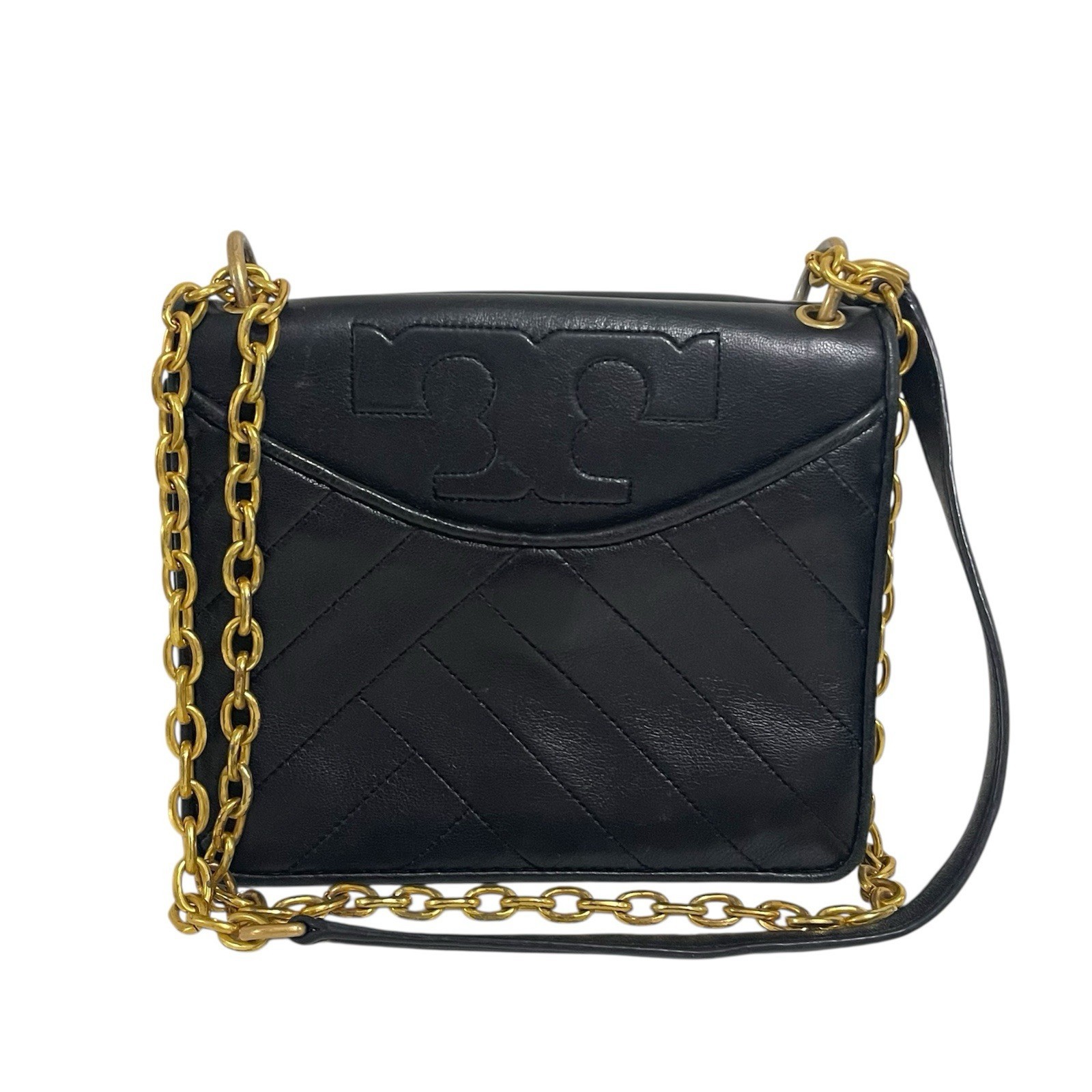 Tory Burch Alexa Convertible Shoulder Bag Black Soft Lambskin Leather Go... - $98.00