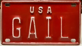 Vintage 60&quot;s 70&quot;s USA Personalized Name Bicycle Bike Plate Tag Red Metal GAIL - £6.98 GBP