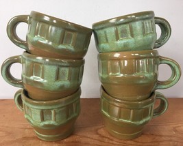 Set of 6 Vtg Frankoma 94C Prairie Green Glazed Wagon Wheel Coffee Mugs T... - $139.99