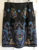 LANDS&#39; END Black/Blue Ornate Paisley Lightweight Straight Wool Skirt (4)... - $19.50