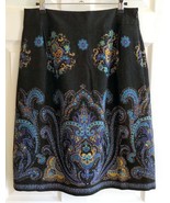LANDS&#39; END Black/Blue Ornate Paisley Lightweight Straight Wool Skirt (4)... - $365.04 MXN