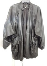 Jacques Donelli France Leather Coat Jacket Ruched Pockets Uruguay Black S Vtg - £55.11 GBP