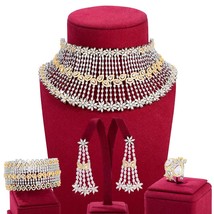 Super Big Luxury 4PCS Indian African Chokers Jewelry Sets For Women Wedding Duba - £275.55 GBP