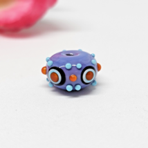 Handmade Artisan Lampwork Glass Bead Purple Blue Orange Hobnail Dot - $12.95