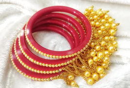 Bollywood Style Indian Gold Plated Fashion Bracelet Bangles Pearl Jewelry Set - £22.77 GBP