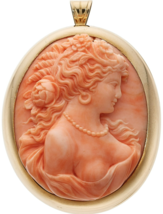 Carved Coral Cameo Pendant set in 10k Gold 2-3/16" x 1-5/8" 38.9g - $4,752.62