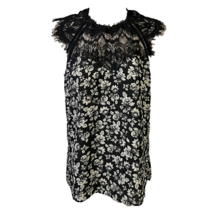 Maurices Womens Blouse Black Floral Illusion Neckline Cap Sleeve Lace Crepe XS - £12.79 GBP