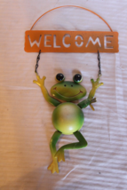 Hand Made Metal Welcome Sign With Green Frog, Pop Art 14&quot; long - $28.50