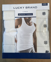 Lucky Brand Mens Tank Tops Large Sleeveless Ribbed Soft Tag Free 4 Pack White - £20.94 GBP