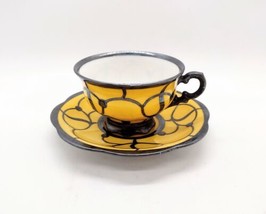 Hutschenreuther Hohenberg Silver Overlay Demitasse Cup Saucer Germany Yellow Vtg - £48.54 GBP