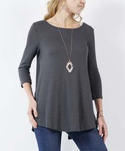 $25 42Pops Waffle-Knit Crewneck 3/4 Sleeve Tunic Charcoal Size Small NWOT - £8.64 GBP