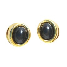 Vintage Givenchy Cabochon Oval Black Onyx Stud Earrings Yellow Gold Plat... - $123.49