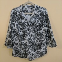 Isaac Mizrahi Live Women&#39;s Sz14 Tunic Shirt Black White Floral Lined 3/4... - £17.17 GBP