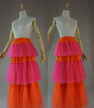 Orange Hot-pink Tiered Tulle Maxi Skirt Women Plus Size Tulle Maxi Skirt image 2