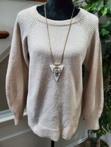 Pink Clover Women&#39;s Beige Polyester Round Neck Long Sleeve Knit Sweater ... - $24.00