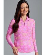 NWT IBKUL COLETTE HOT PINK YELLOW Long Sleeve Adjustable Polo Golf Top X... - $64.99
