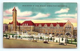 Postcard St. Louis Missouri Union Station Train Depot Aloe Plaza Fountain View L - £5.51 GBP