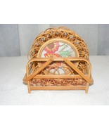Vintage 6 Coaster Set Wicker Edge Acrylic Center Needle Point Flower Hum... - €25,32 EUR
