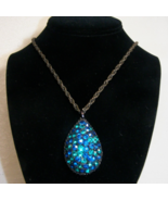 Vintage Chain 24&quot; Necklace Blue &amp; Green Rhinestone Set Black Filigree Me... - $1,014.32 MXN
