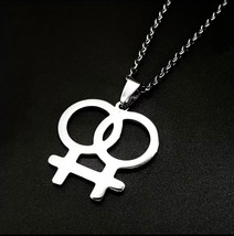Stainless Steel Casual Everyday Lesbian Love is Love Pendant Necklace - $14.25