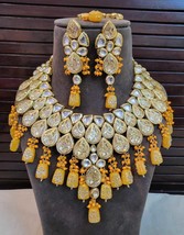 Indisch Bollywood Vergoldet Kundan Halsband Gelb Braut Schmuck Set - £179.28 GBP