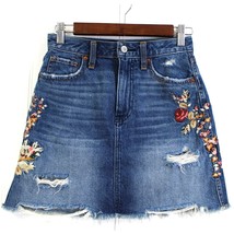 Abercrombie &amp; Fitch Womens 24 Denim Skirt Embroidered Boho Festival Dist... - £17.39 GBP