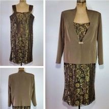 Unique Imports Size 16 Vintage Dress Jacket Suit Formal Lace Olive Green Gold - £75.06 GBP