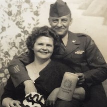 Old Original Photo BW Military Couple Beer Stein Old Photograph Veterans Group - £7.93 GBP