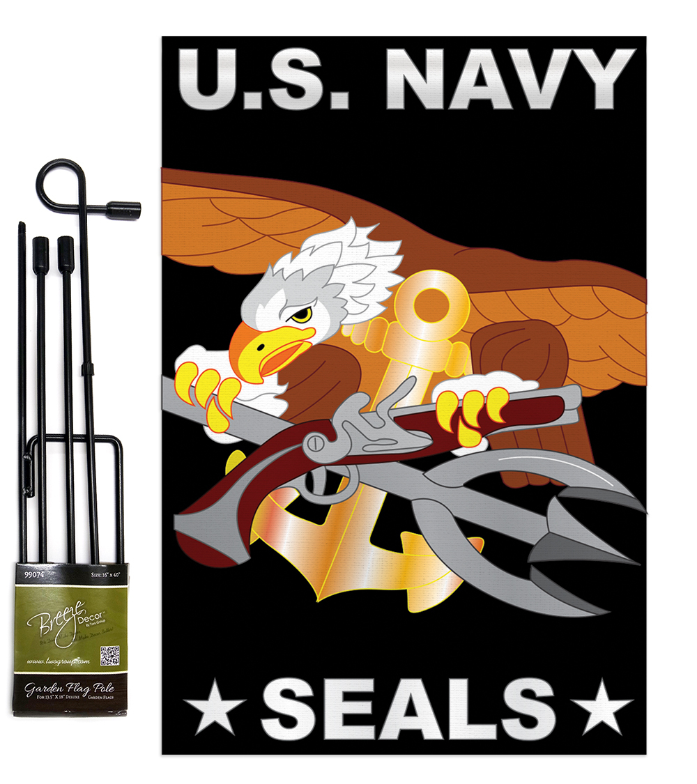 U.S. Navy Seal - Applique Decorative Metal Garden Pole Flag Set GS108051-P2 - $33.97