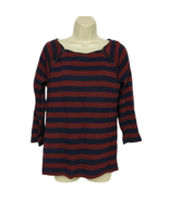 J Crew Womens Double Zipper Blouse Top Medium Blue Red Striped Long Sleeve - $25.67 CAD