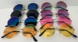 Lot of 8 Round Wire Framed Sunglasses Costume Gold Silver Frame Colored Lenses - £12.63 GBP