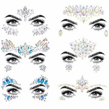 6 Sets Noctilucent Face Jewels Tattoo Rhinestone Mermaid Body Stickers Glow in t - £18.50 GBP