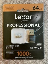 Lexar Pro 64GB 1000X MicroSDXC Memory Card + USB Reader UHS-II C10 U3 4K... - $19.99