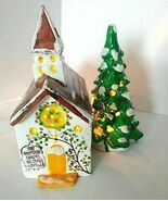 Light Up Country Church Wayside Chapel Church Weary Traveler Snowy Pine ... - $39.55