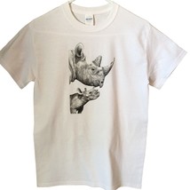 Rhinoceros &amp; Calf T Shirt Gildan Brand Small Unisex White NEW NWOT More ... - $14.03