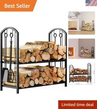 Fireplace Firewood Log Rack 5-Piece Storage Logs Holder with Tools Set w... - $154.79