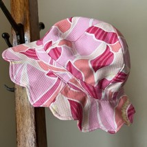 Janie &amp; Jack Pink Peony Girls Sunhat Bucket Hat Floral Scalloped 6-12 Mo... - £7.89 GBP