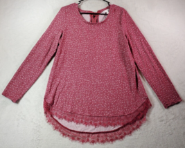LC Lauren Conrad Blouse Top Womens Large Pink Polka Dot Long Sleeve Round Neck - £16.08 GBP