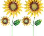 Metal Sunflowers Decorative Garden Stakes, 2 Pack 22&quot; Outdoor Garden Dec... - $26.05