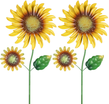 Metal Sunflowers Decorative Garden Stakes, 2 Pack 22&quot; Outdoor Garden Decor with  - £20.48 GBP