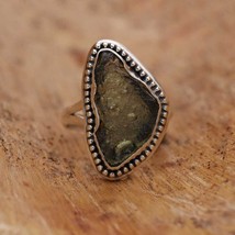 925 Sterling Silver Ring Natural Green Moldavite Raw Gemstone Ring Band - £17.23 GBP