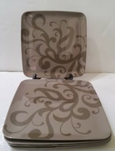 Zak! Designs Set of 6 Brown Square Melamine Plates Decorative Scroll Din... - £22.15 GBP